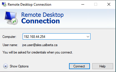 Remote Access Desktop (my office workstation) - Windows - ALESTech -  Faculty of ALES Technical Resources